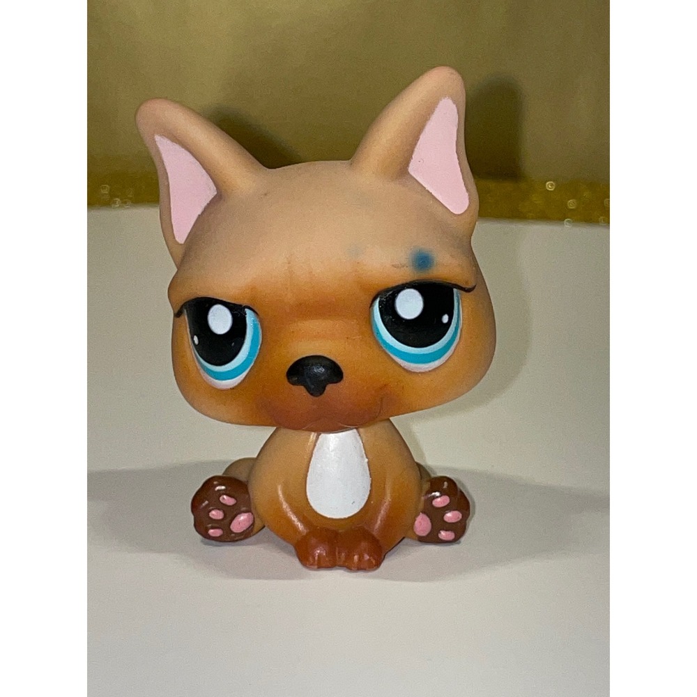 Littlest Pet Shop LPS Brown French Bulldog Dog Tan Blue Eyes 1847 Hasbro